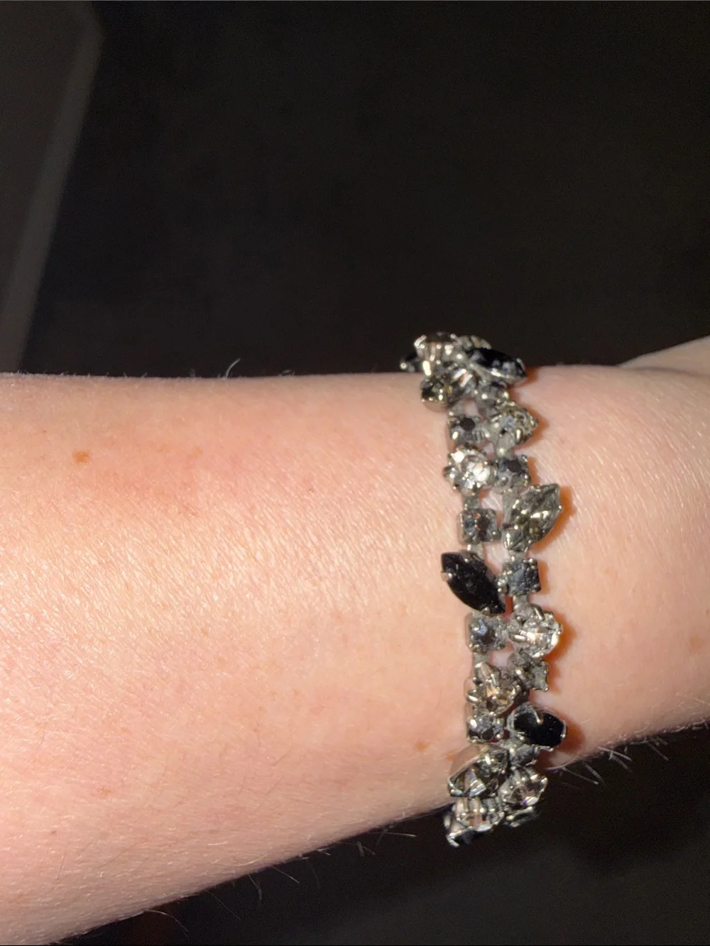 Black and Silver Crystal Floral Bracelet